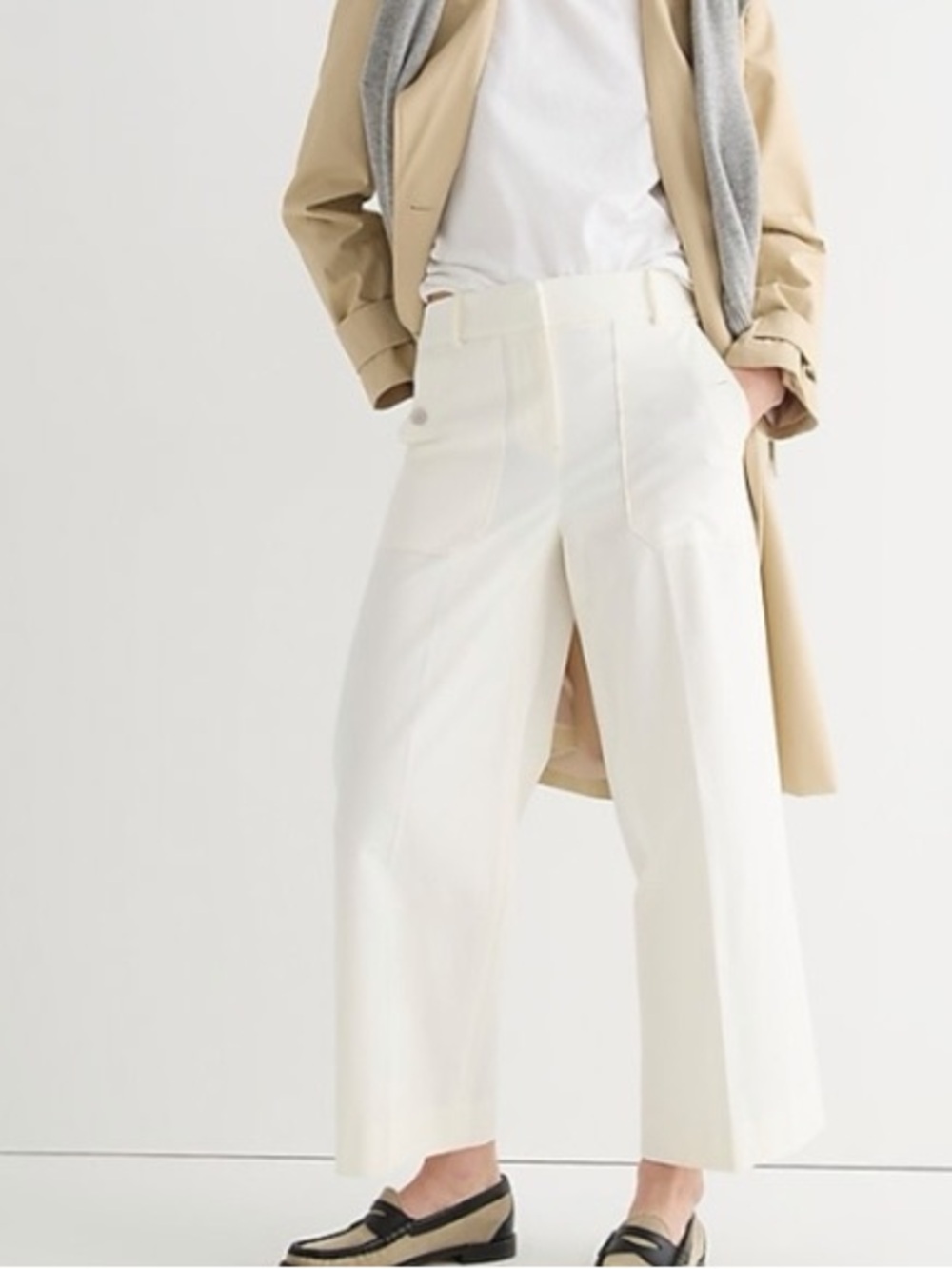 J.Crew Sydney Wide Leg Pants Ivory Bi Stretch Cotton Cropped Trouser Size 8